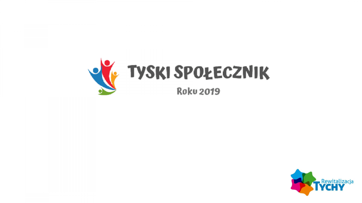 Grafika przedstawiająca logo "Rewitalizacja Tychy" oraz napis Tyski Społeczni roku 2019.