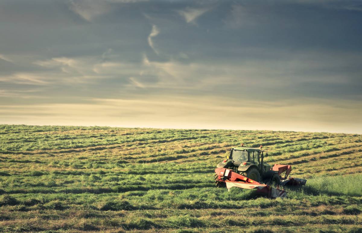 Zdjęcie przedstawiające traktor na zielonym polu.