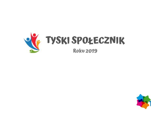 Grafika przedstawiająca logo "Rewitalizacja Tychy" oraz napis Tyski Społeczni roku 2019.