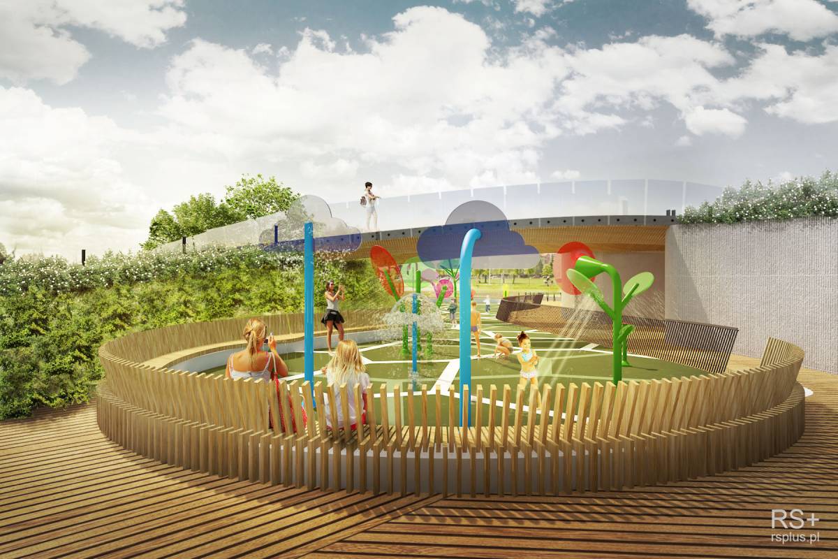 Wizualizacja wodnego placu zabaw, który ma powstać w Parku Jaworek. Projekt RS Skitek