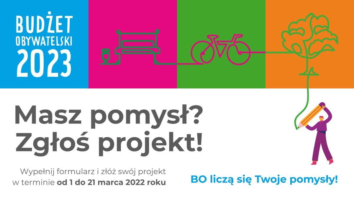 Grafika promująca składanie wniosków do budżetu partycypacyjnego
