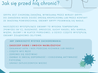 Plakat informacyjny o szczepieniach przeciwko grypie - Powiatowa Stacja Sanitarno-Epidemiologiczna w Tychach