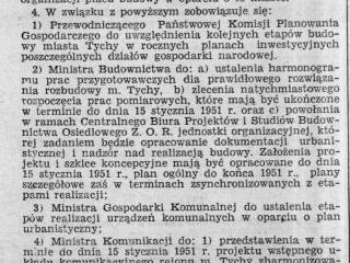 Uchwała Prezydium Rządu z dnia 4 października 1950 roku w sprawie rozbudowy Tychów, Monitor Polski, 16 październik 1950 r.