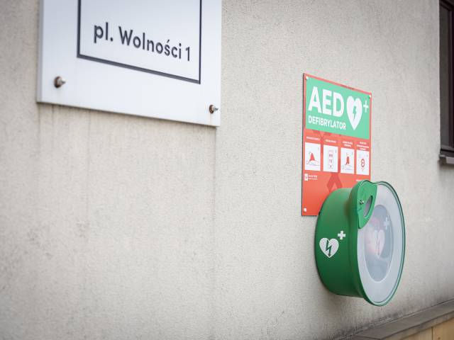 AED, Muzeum Miejskie, Pl. Wolności 1, Zewnętrzny, przy wejściu głównym